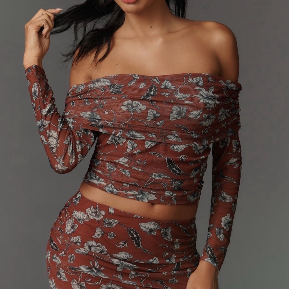 Anthropologie Maeve Rust Floral Off-Shoulder Blouse
